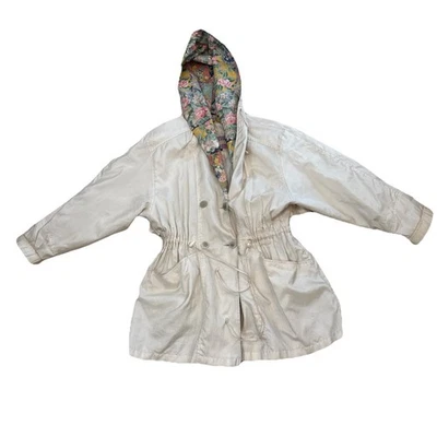 VTG Cyclone Rain Trench Coat Beige Floral Lined Jacket Pockets Mid Length Size M - Image 1 of 4