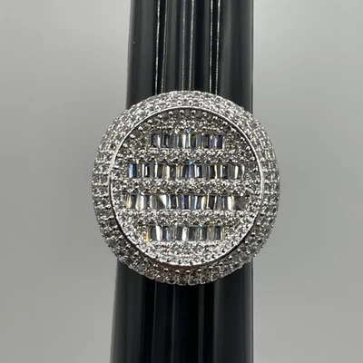 14k White Gold Filled Iced Out Hip Hop Round Ring CZ Mens Size 8.5 - Image 1 of 4