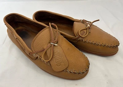 Minnetonka Mocassin Mens 14 Brown Leather Shoes Moosehide Driving Loafers Preppy - Image 1 of 4