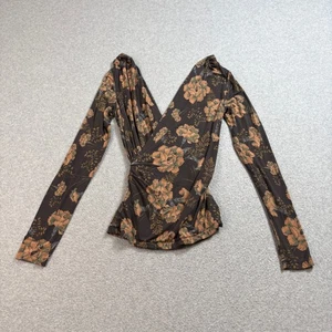 Free People Shirt Womens Medium Floral Long Sleeve Stretch Surplice Wrap Boho - Picture 1 of 8