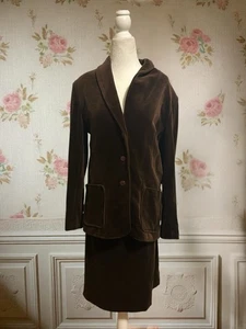 Vintage Velvet Coat Skirt 1970s Button Up Jacket Equestrian Brown 70s Womens 14 - Picture 1 of 9