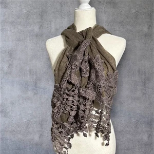 Women’s Blanket Scarf With Hand Crochet Trim Brownish Green 20” Wide X 68” Long - Picture 1 of 7