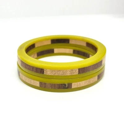 BRAZALETE RETRO MADERA PLÁSTICO SEGMENTADO MCM ESTILO MEDIADOS DE SIGLO VERDE MARRÓN Foto 1 de 4