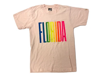 Vtg 1989 Screen Stars Pink Flamingos 80's NEON Florida SPELLOUT 50/50 T Shirt M - Image 1 of 4