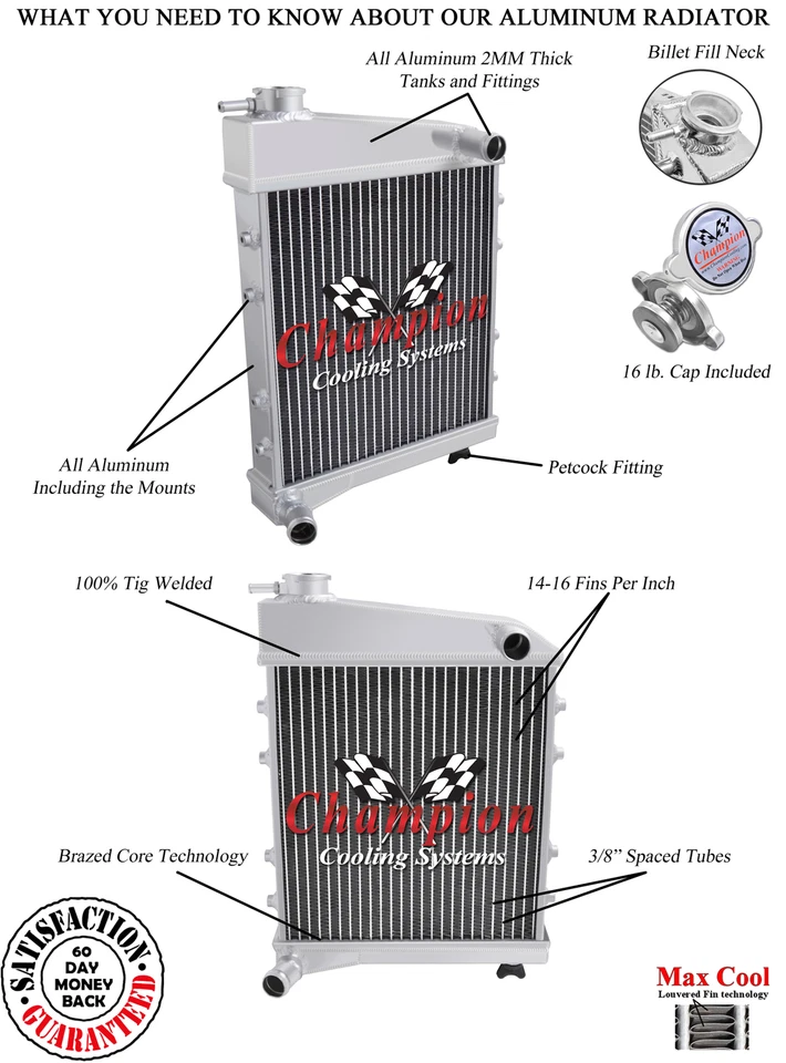 Radiador Supply Champion 3 fileiras todo em alumínio para 1961 - 1975 Austin Mini #CC6175 - Imagem 1 de 4