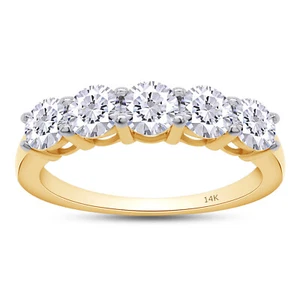3/4 Ct Round Cut Diamond Eternity Engagement Ring 14K Yellow Gold Lab Grown - Picture 1 of 5