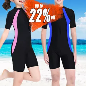 Kids Boy/Girls Swimsuit One-Piece Zip Bathing Suit Short Sleeve Wetsuit Swimwear - Picture 1 of 16