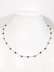 Dainty Black Glass Bead Gold TOne Station Chain 18 inches Retro - Picture 1 of 9
