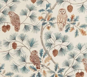 DISEÑO DE TELA CORTINA SANDERSON Owlswick 1,6 METROS MEZCLA DE ALGODÓN VERDE AZULADO - Imagen 1 de 6