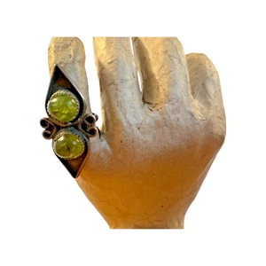 Peridot Women's Size 6.25 Ring Signed Unique WhimsyGoth Green Stones Hippie 70s - Picture 1 of 13