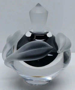 Vaso profumo vintage 1996 William Glasner nero foglia smerigliata vetro firmato numerato - Foto 1 di 15