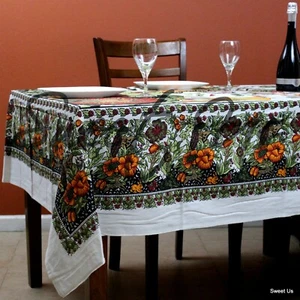 Cotton Tree of Life Floral Tablecloth Rectangle 70x104 White Red Brown Black - Picture 1 of 7
