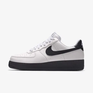 Nike Air Force 1 Low Leather White Black Swoosh Classic Nike ID All Sizes - Picture 1 of 11