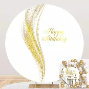 OERJU 6x6ft White and Gold Birthday Round Backdrop Cover Gold Glitter Sequins... - Picture 1 of 7