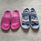Clarks Girls Sandals Size 12.5 Tu Sliders 12-13 Pink Blue Bundle