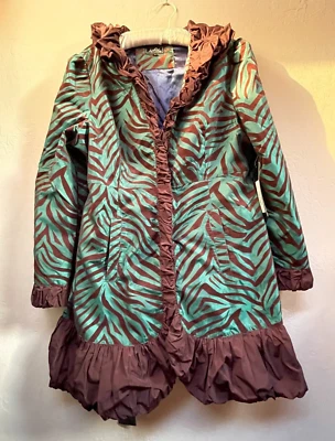 New Ubu Women's Pack Your Personality Green Zebra Ruffle Coat/Dress Large Belted - Image 1 of 4