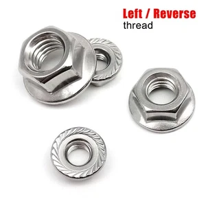 Reverse Left Hand Thread M4-M12 304 Stainless Steel Hex Serrated Lock Flange Nut - Picture 1 of 6