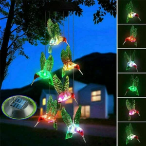 Solar Windspiel Gartenbeleuchtng Deko Kolibri Solarleuchte Farbwechsel  - Bild 1 von 3