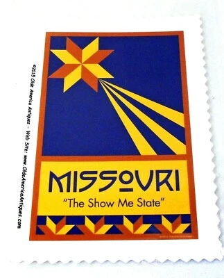 Missouri Show Me Cotton Sateen Quilt Block Olde American Antiques Patch 4x6" - Image 1 of 2