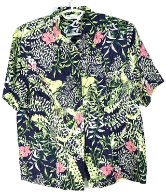 Camisa túnica de seda para mujer VALERIE STEVENS manga corta floral tropical 16W Plus Foto 1 de 4