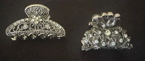Fermaglio per capelli artiglio argento/gioiellato 2 diverse vintage - Foto 1 di 10