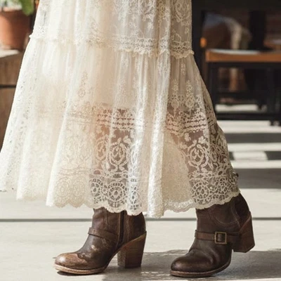 FREE BIRD Beta Moto 波西米亚中高靴棕色皮革女式 9 码 — 第 1/4 张图片