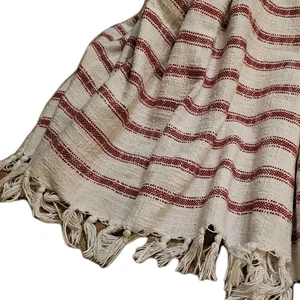 THRESHOLD 100% Cotton Throw Farmhouse French Red White Ticking Stripe Coastal - Picture 1 of 4
