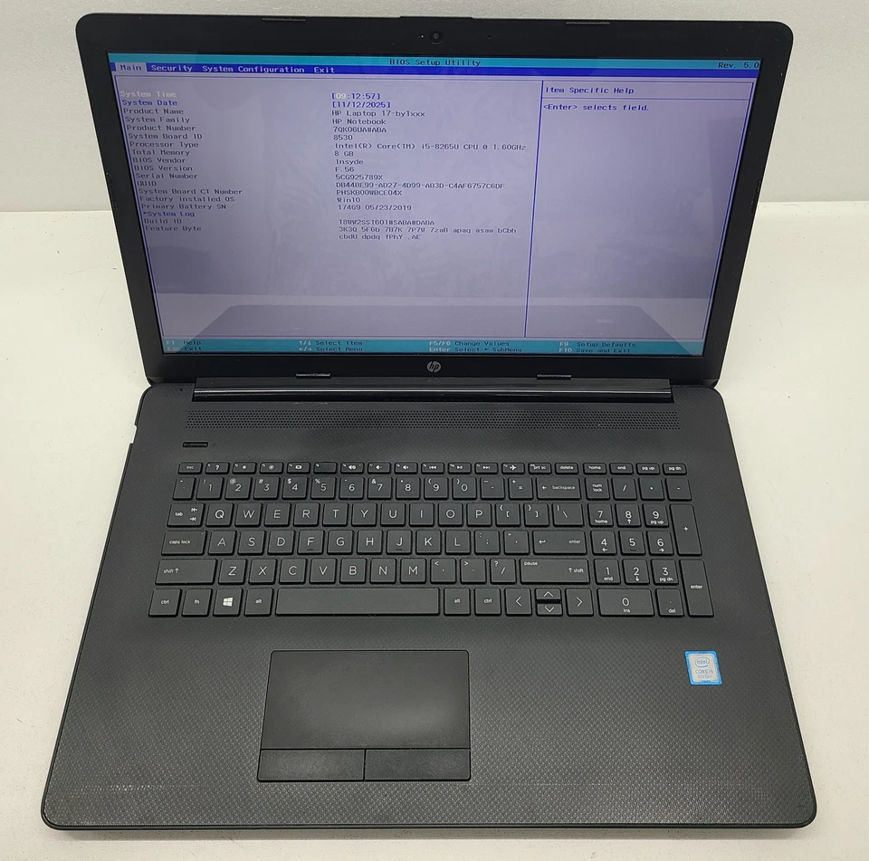 HP 17-by1053dx Laptop Intel i5-8265U 8GB Ram NO HD/OS (FL) - Image 1 of 4