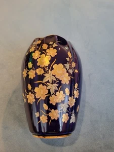 Jarrón Imperia Limoges Francia azul cobalto oro 22K banda floral porcelana 5,5 pulgadas - Imagen 1 de 9
