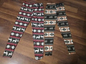 2 Damen Urlaub Festliche Leggings Fair Isle Nordic Rentier Schneeflocken Weihnachten - Bild 1 von 12