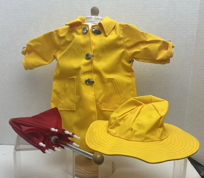 American Girl Molly's желтый дождя Slicker и шляпа наряд с красный зонт - Изображение 1 из 4