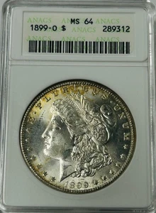 1899 O Morgan Silver Dollar ANACS MS64 Vintage Soapbox Holder/Nice Light Toning - Picture 1 of 8