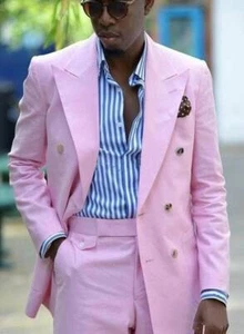 Traje de doble pecho para hombre rosa 2 piezas traje boda fiesta ropa cena blazer abrigo - Imagen 1 de 6
