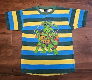 1994 Youth TMNT Teenage Mutant Ninja Turtles Sun Striped Shirt L Mirage Studio - Picture 1 of 7