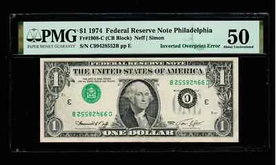 1974 $1 Inverted Overprint Error Philadelqhia PMG Uncirculated 50 - Image 1 of 2