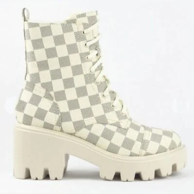 Botas de tacón bloque con cordones a cuadros para mujer Foto 1 de 3