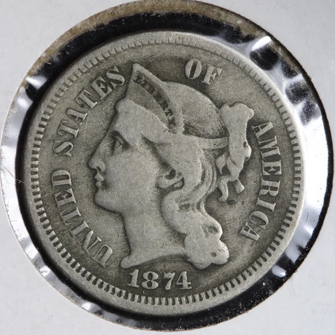 1874 Three Cent Nickel Piece CHOICE FINE E131 ACK Cover