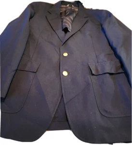 Vintage Clubman Men's Size 43R Navy Blue Solid Suit Jacket Blazer Gold Button - Picture 1 of 11