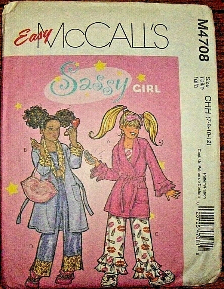 McCalls Sewing Pattern M4708 Sassy Girl Robe Top Bottom Bag Mask Ruffles Sz 7-12 - Image 1 of 4