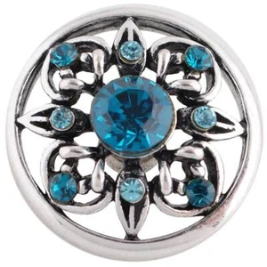 20MM Antique Silver December Blue Zircon Floral Snap - Picture 1 of 2