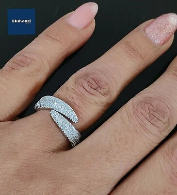 BLUKAPRI Anello Donna in Argento 925/1000 Foglia con zirconi bianchi regolabile
