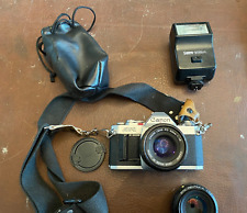 Canon AV-1 35mm Film SLR Camera - Japan with Pentax-A lens, Flash & Case