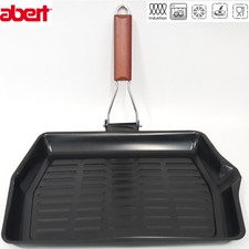 BISTECCHIERA PIASTRA IN CARBON STEEL ANTIADERENTE Cm 34 X 22 MANICO LEGNO