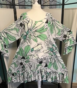 LAGENLOOK Tunika Bluse In weiß, grün Gemustert In Gr. 54 56 58 60  4XL - Bild 1 von 7