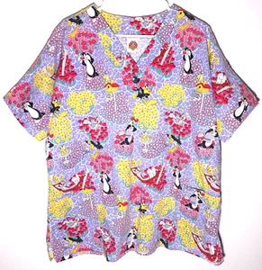 Looney Tunes Scrub Top | Flowers Bugs Daffy Tweety | Official Womens 2XL - Picture 1 of 8