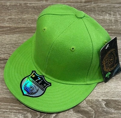 Ethos plain fitted cap, lime green flat peak cap, premium imported from U.S.A - Image 1 of 4