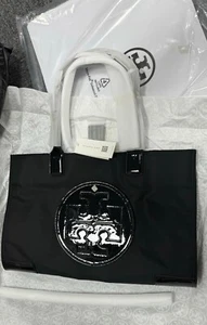 NWT Tory Burch Ella Patent Tote 90479 Black Large Logo Shoulder Bag - Picture 1 of 4