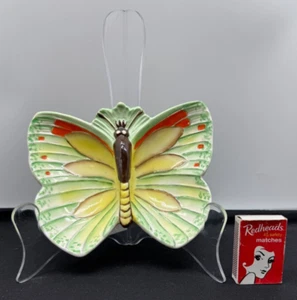 1935 ENGLISH BESWICK HAND PAINTED BUTTERFLY DUAL COMPARTMENT DISH SM PAINT FLAKE - Picture 1 of 8