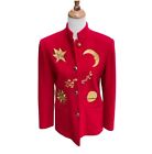 1980’s Focus 2000 Red Wool Blazer Embroidered Applique’ Sun Moon & Stars Retro