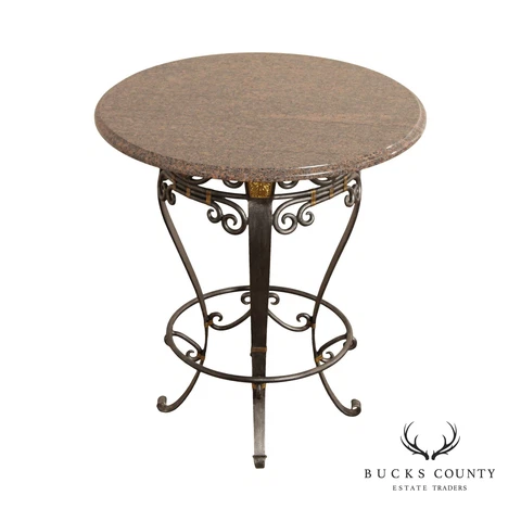 Labarge Neoclassical Style Wrought Iron Stone Top Round Pub Table Cover